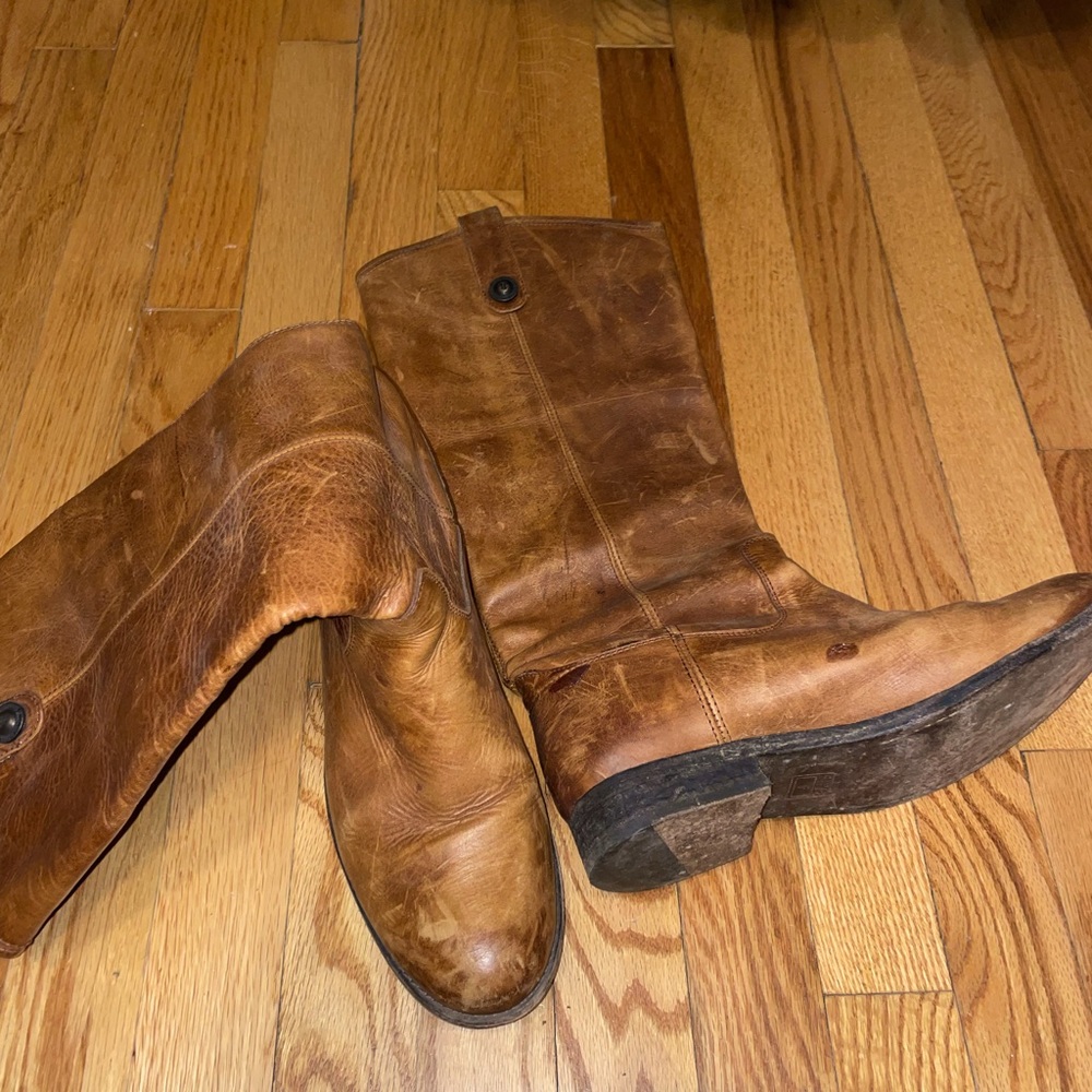 Frye Melissa tall riding boot. Hits below knee.